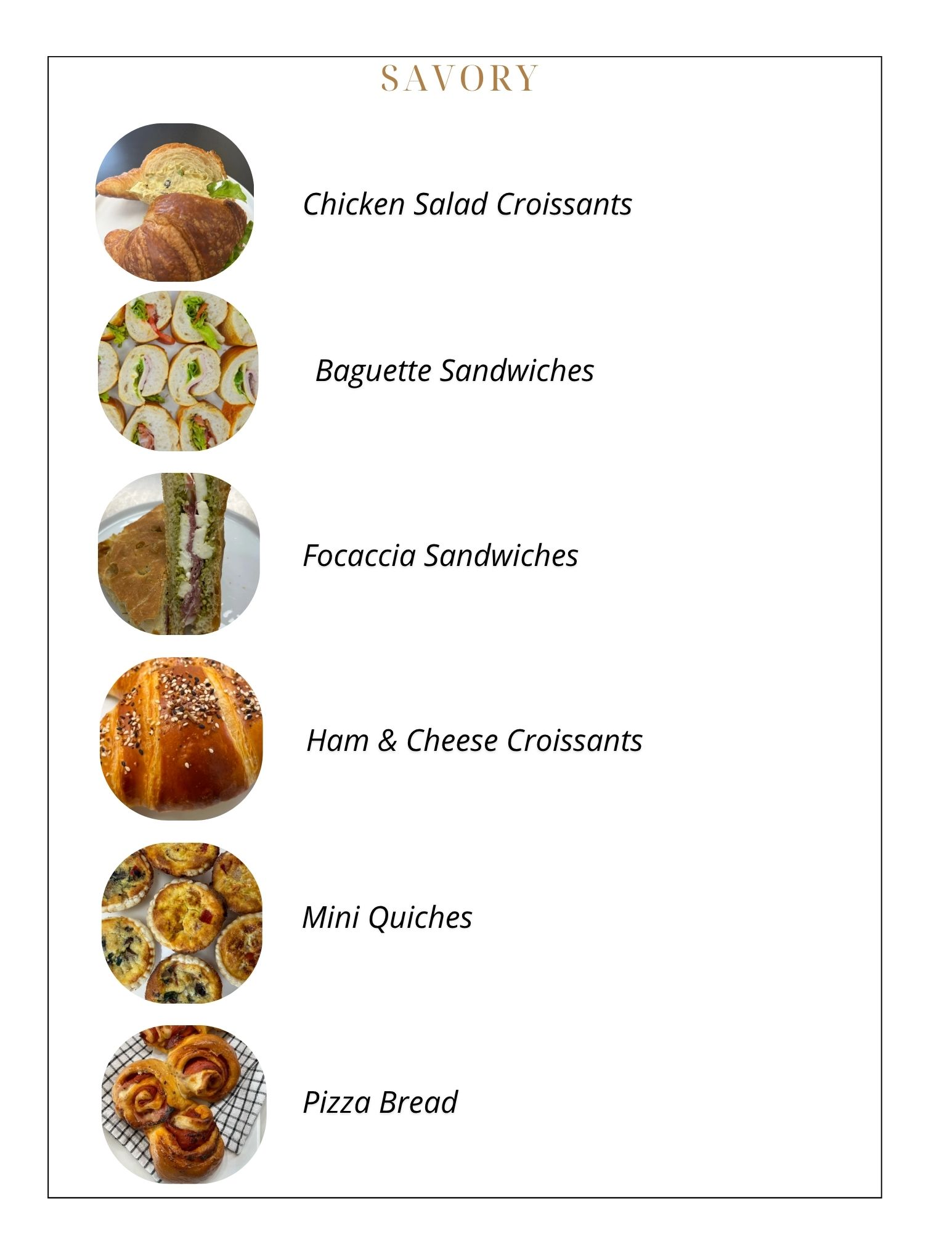 Savory menu
